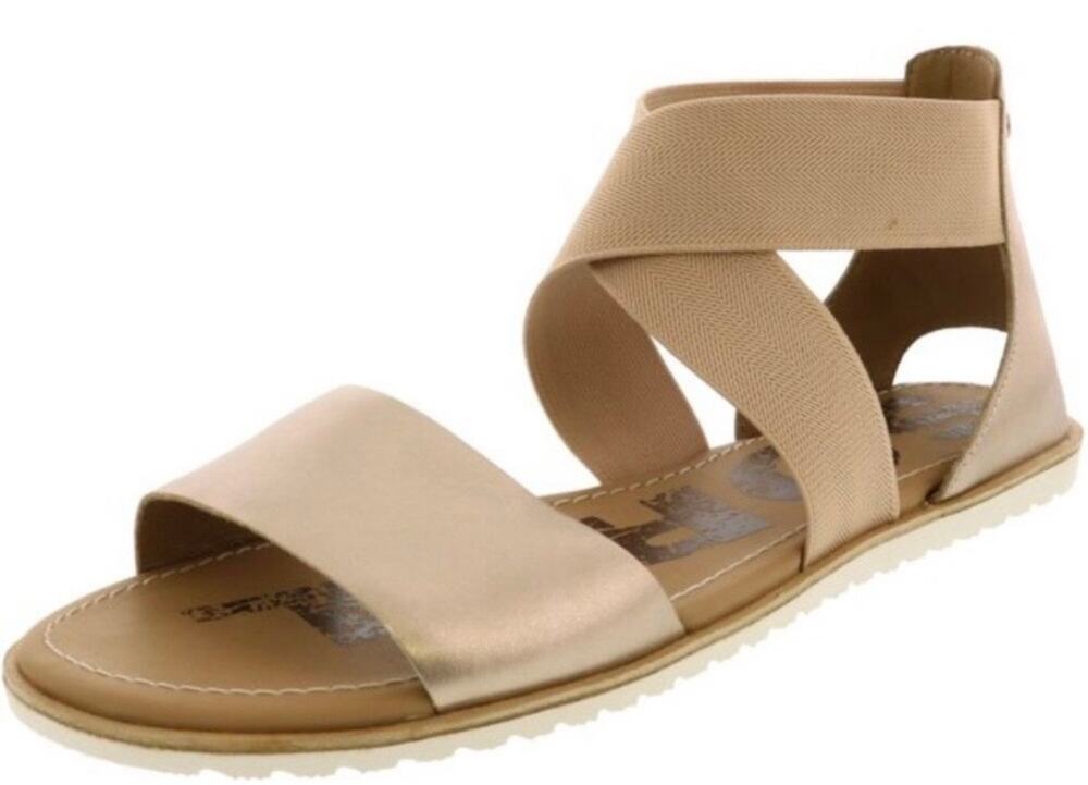 Sorel Ella Rose Gold Strap Leather Flat Sandals Women's 7